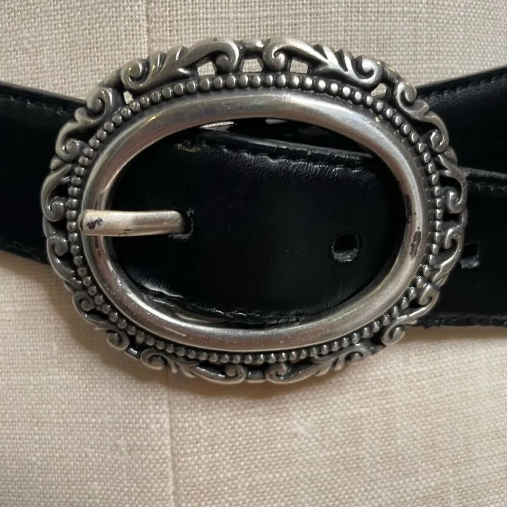 Lake Shore Drive Womens Reversible Belt M Smooth Black Brown Croc Silver Scroll